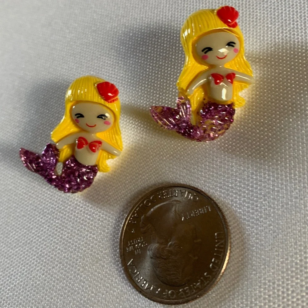 NWT. Handmade Pierced Glitter Mermaid Earrings for Girls!  For ages 5 and up!